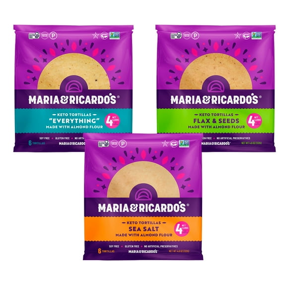 Maria Ricardo's KETO Tortillas Variety Pack (3 Pack, 6 Tortillas per Pack)