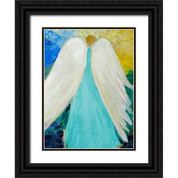 Maria, Robin 12x14 Black Ornate Wood Framed with Double Matting Museum Art Print Titled - Dreams and Angel Wings