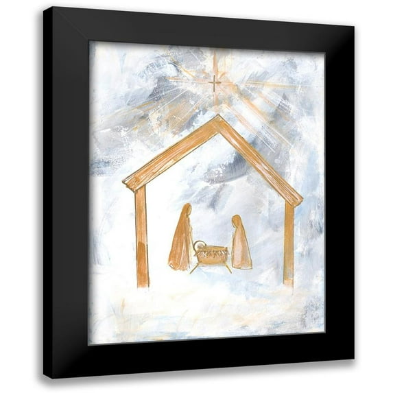Maria, Robin 14x18 Black Modern Framed Museum Art Print Titled - Nativity Silver and Gold