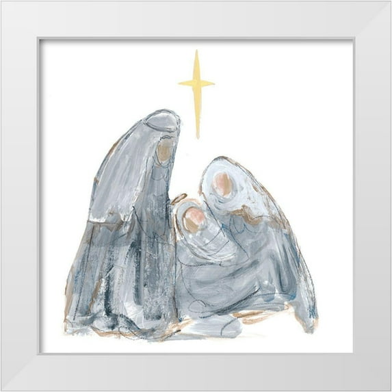 Maria, Robin 15x15 White Modern Wood Framed Museum Art Print Titled - Gray and Gold Nativity with Star