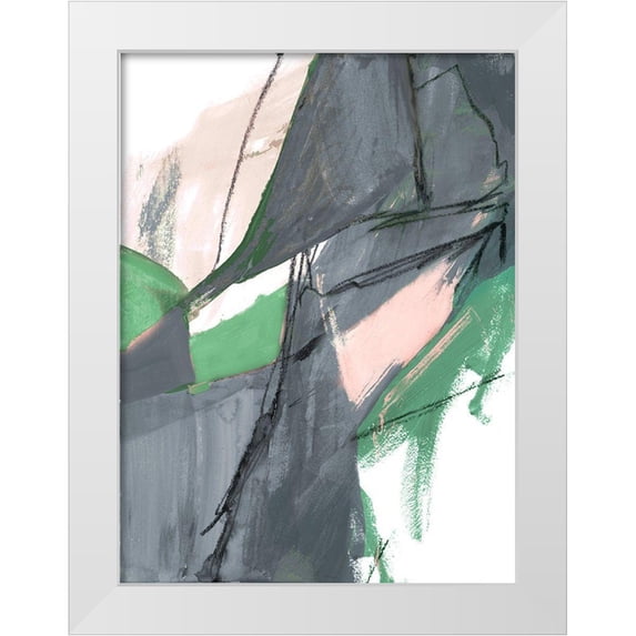 Maria, Robin 25x32 White Modern Wood Framed Museum Art Print Titled - Rare Green and Gray Abstract II