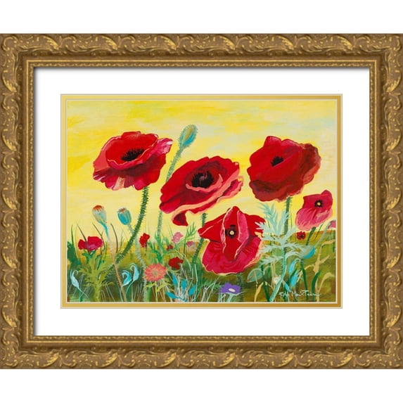 Maria, Robin 32x25 Gold Ornate Wood Framed with Double Matting Museum Art Print Titled - Victory Red Poppies II