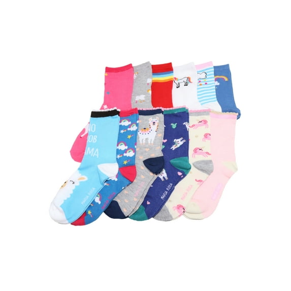Maria Rosa Kid's Novelty Crew Socks with Assorted Knit Designs (12-Pairs)
