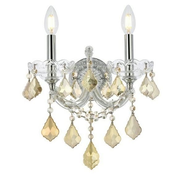 Maria Theresa 2 light Chrome Wall Sconce Golden Teak (Smoky) Royal Cut Crystal