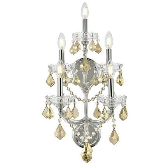 Maria Theresa 5 light Chrome Wall Sconce Golden Teak (Smoky) Royal Cut Crystal