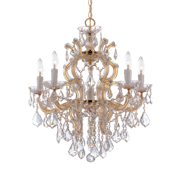 Maria Theresa 6 Light Spectra Crystal Gold Chandelier by Crystorama 4435-GD-CL-SAQ in Gold Finish