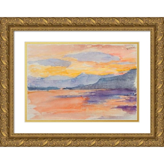 Maria Wiik 14x11 Gold Ornate Wood Frame and Double Matted Museum Art Print Titled - Mountain Landscape in the Evening Sky