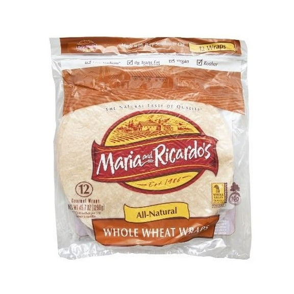 Maria and Ricardos 12 inch Whole Wheat Tortilla, 45.7 Ounce -- 120 per case