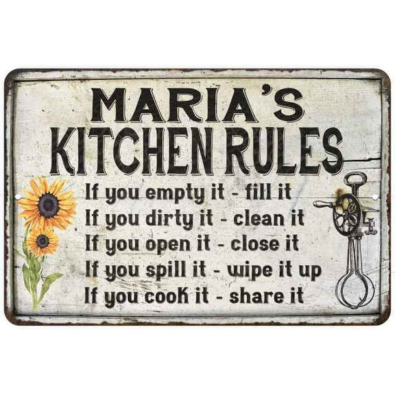 Maria's Kitchen Rules Chic Sign Vintage Decor 8 x 12 High Gloss Metal 208120032010