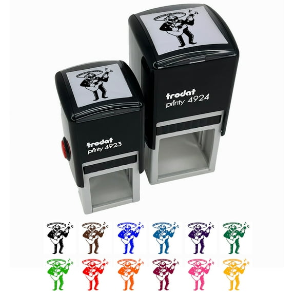 Mariachi Band Man with Spanish Guitar Self-Inking Rubber Stamp Ink Stamper - Purple Ink - Small 1 Inch
