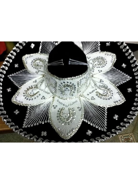 Mariachi Charro Authentic Mexican Sombrero Black & Silver Large