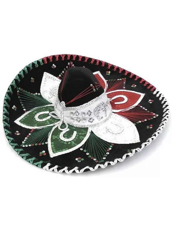 Authentic Mexican Sombrero Black Tri-color Large