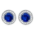 thumbnail image 1 of Mariah 18k Gold Plated Round Cut Blue Sapphire CZ Halo Stud Earrings, Sparkling Cluster Stud Earring w/ Solitaire Round Cut Sapphire Gemstone, Wedding Anniversary Jewelry MSRP - $150, 1 of 6