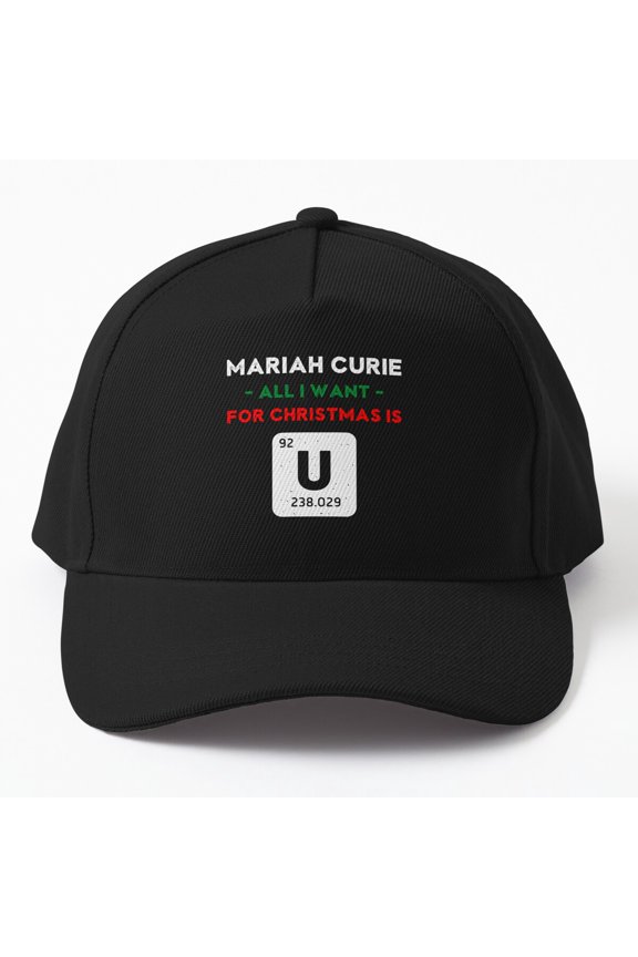 Mariah Curie Christmas Baseball Hat, Periodic Table Science Wordplay Graphic Design, Classic Cap