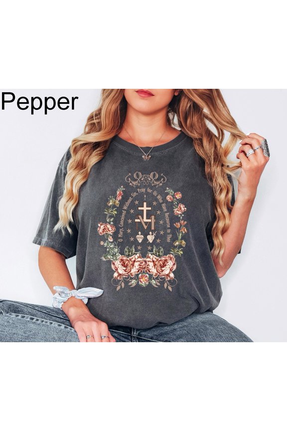 Marian Catholic T-Shirt, Virgin Mary T-shirt, Catholic Gifts For Women, Marian Cross Shirt