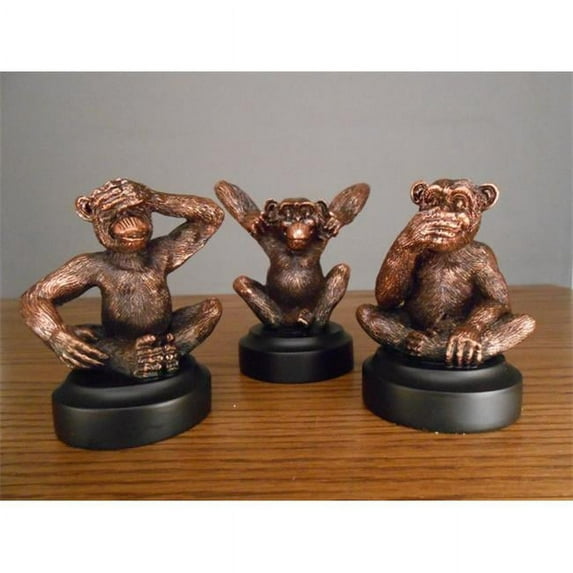 Marian Imports F13045 Set Of 3 Monkeys Bronze Plated Resin Sculpture
