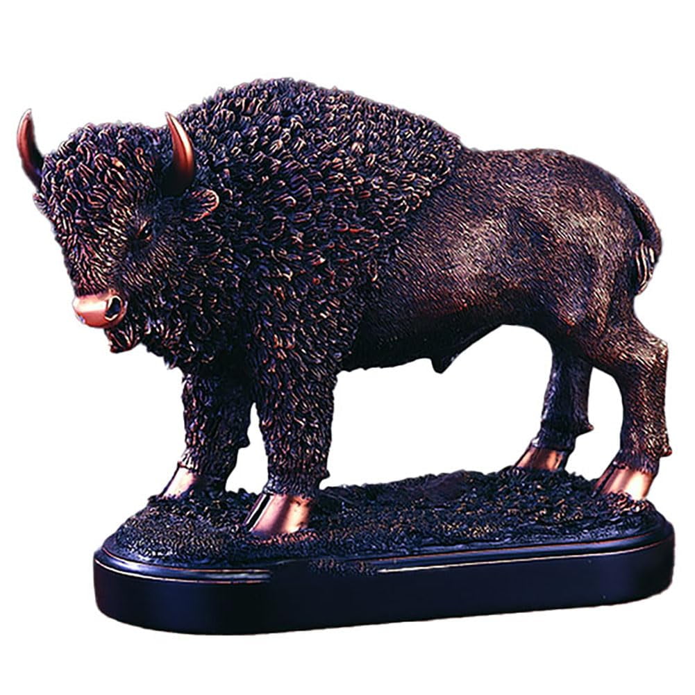 Large Bronze Electroplated Buffalo Statue with Decorative Base