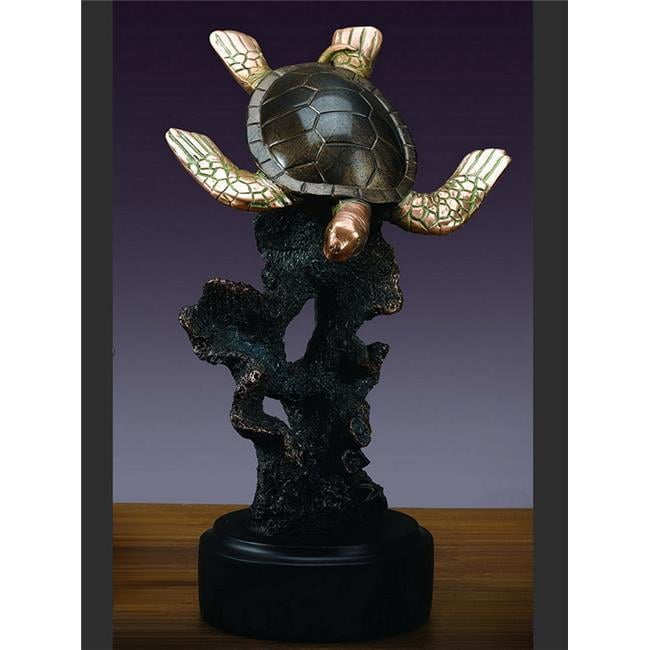 Bronze Electro-Plated Sea Turtle Statue on Decorative Base