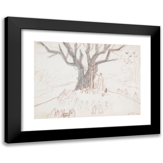 Marian Kopf 14x11 Black Modern Framed Museum Art Print Titled - Światowid and Chwalibog on the Holy Hill (Prase)-Two-Sided Drawing (On the Reverse Sketches of Abstract Paintings) (1965-1969)