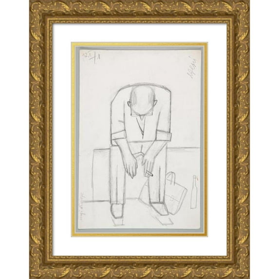 Marian Kopf 14x18 Gold Ornate Wood Frame and Double Matted Museum Art Print Titled - After Work, Distressed (1965-1969)