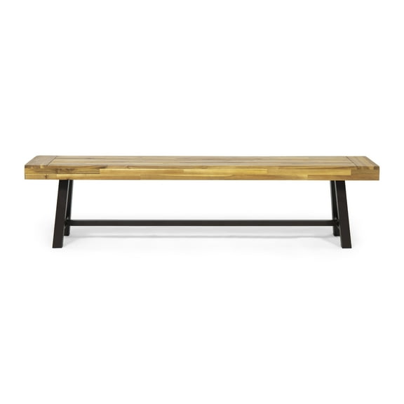 Marian Outdoor Acacia Wood Bench, Teak Finish and Rustic Metal