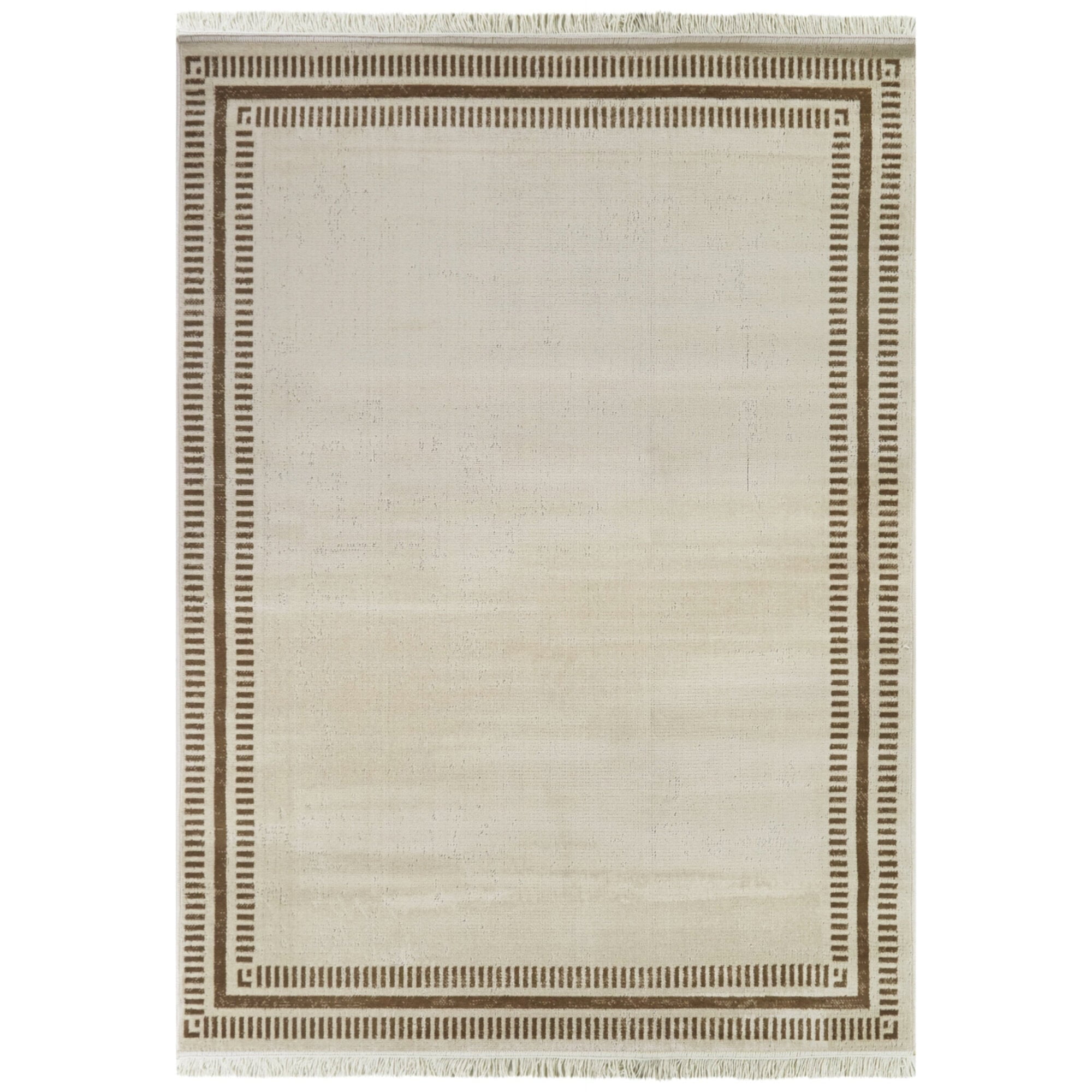 Cream and Brown Flat Woven Cotton Synthetic Rectangular Area Rug