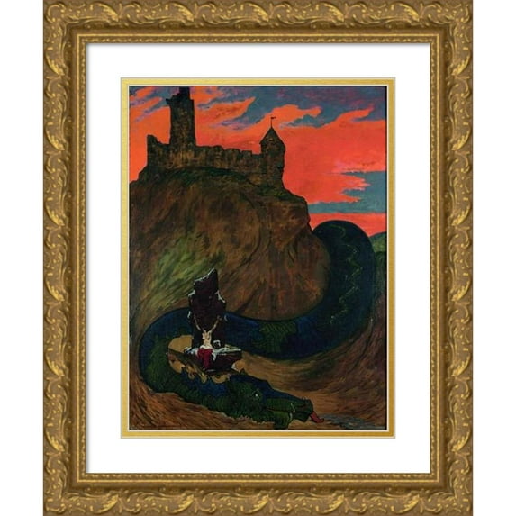 Marian Wawrzeniecki 15x18 Gold Ornate Wood Frame and Double Matted Museum Art Print Titled - Bajka About Princess and Dragon (Between 1904 and 1908)