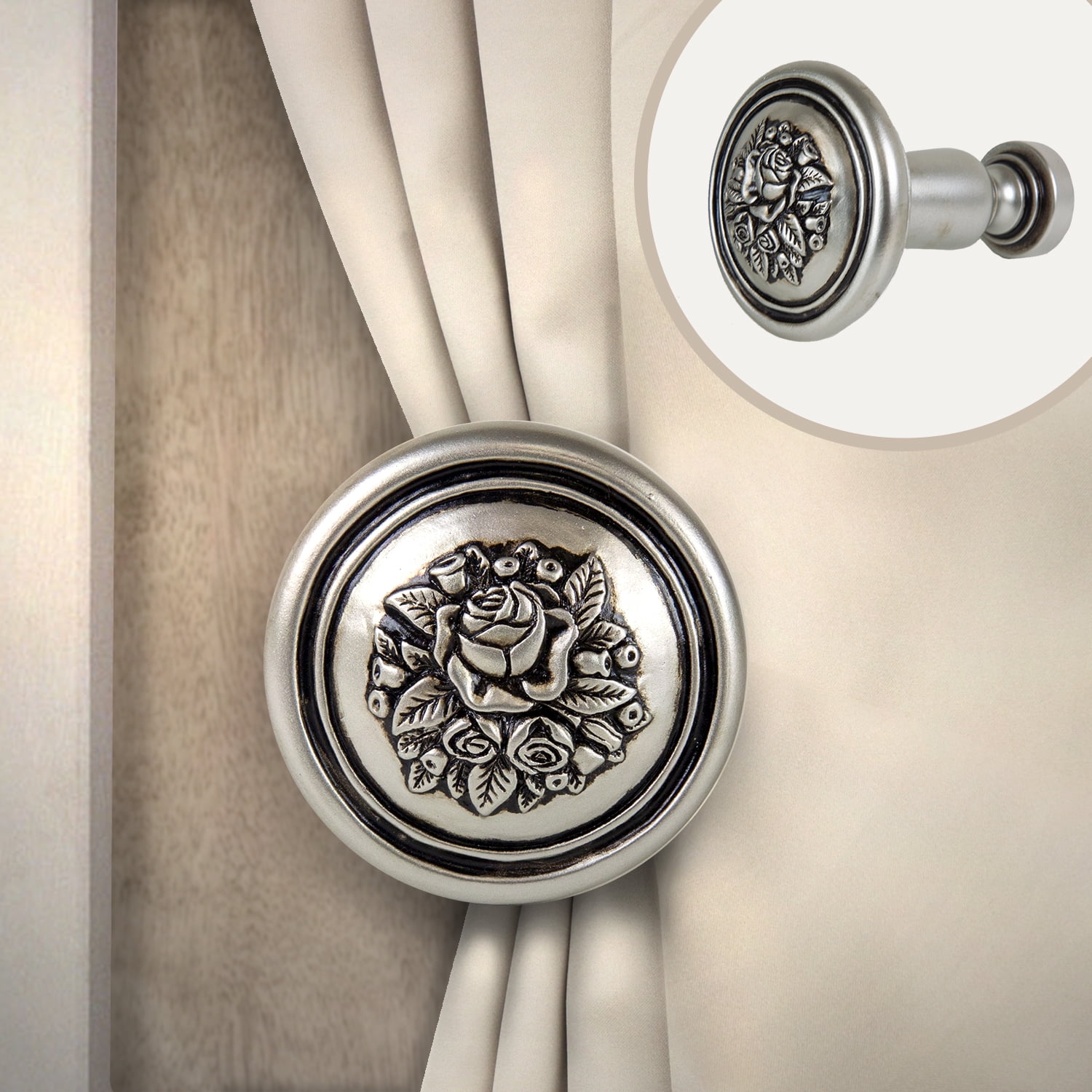 Mariana Curtain Tie Back (pair) Finial 101 in Satin Nickel