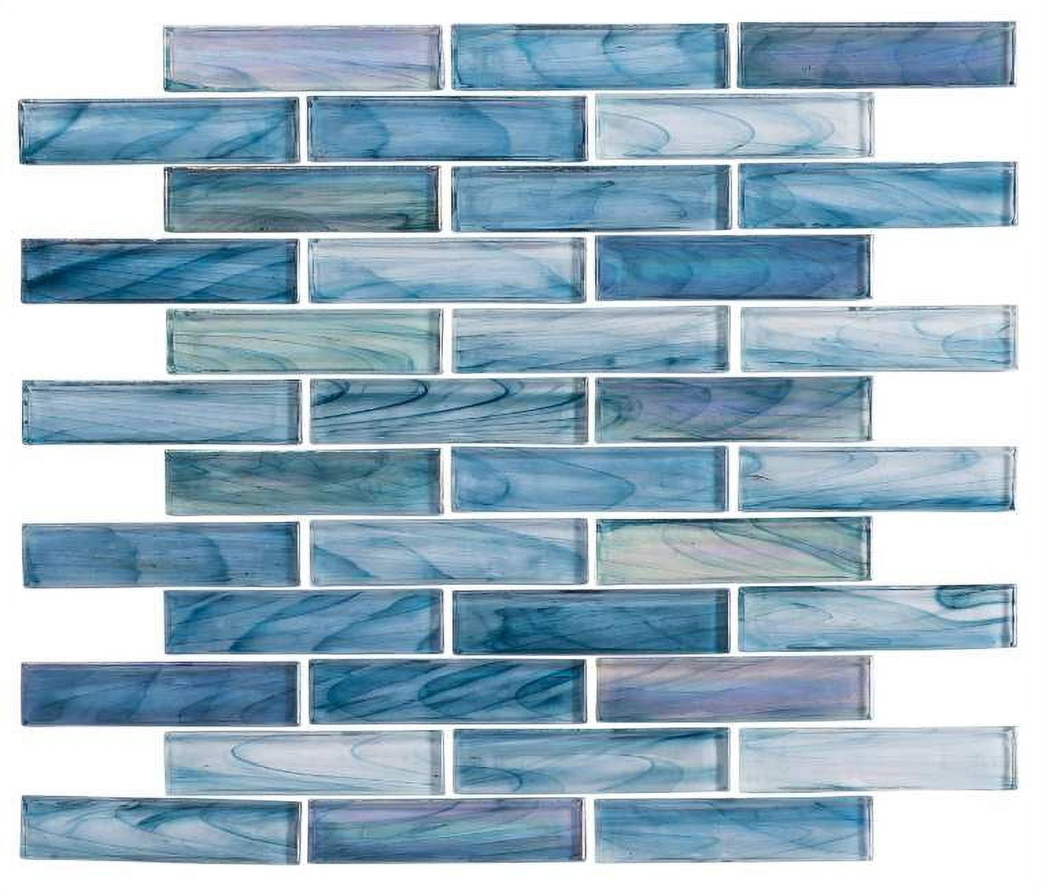 Marianna Blue Glass Brick Joint Mosaic Tile Sheet