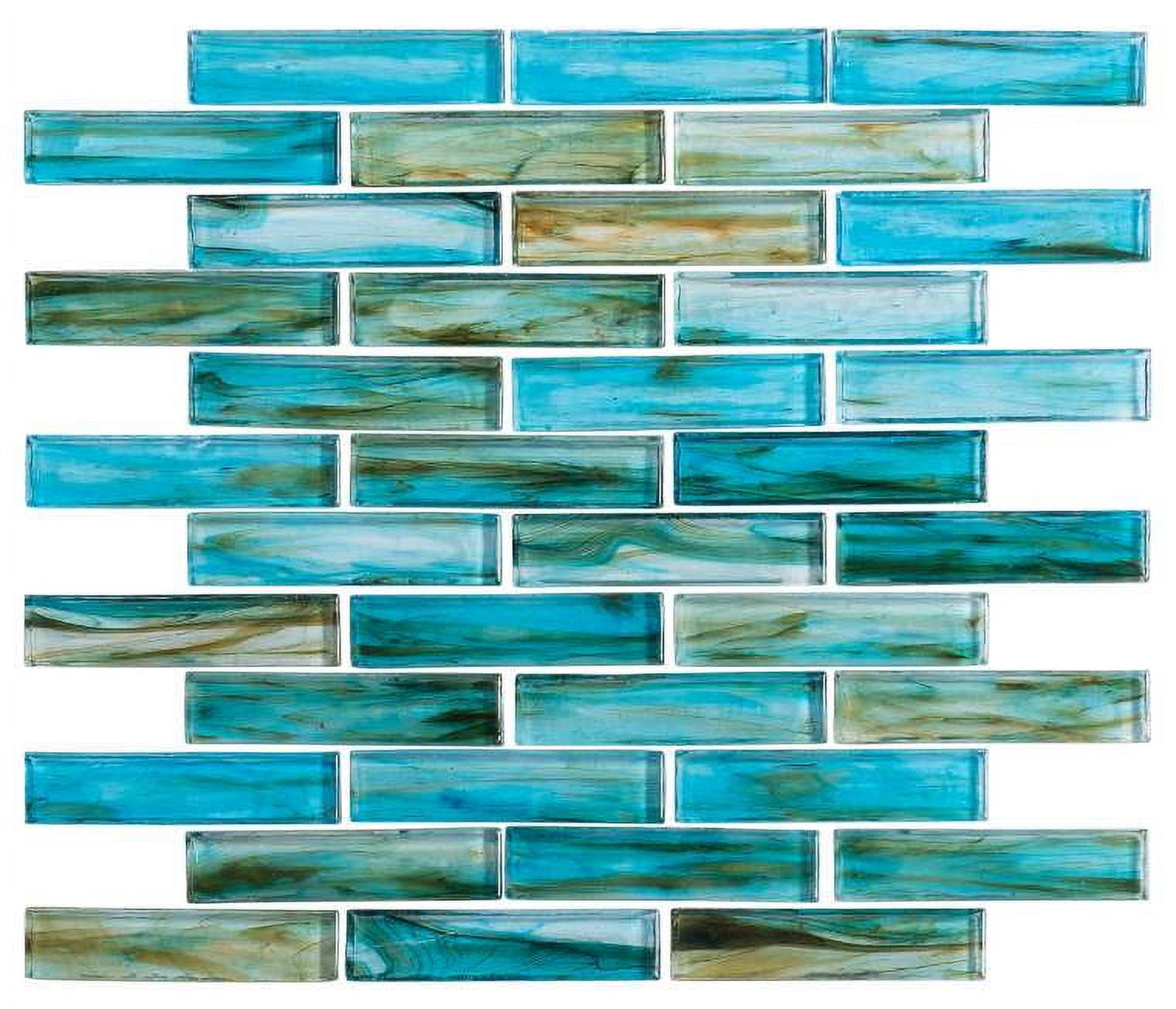 Marianna Blue and Green Glass Brick Joint Mosaic Tile Sheet