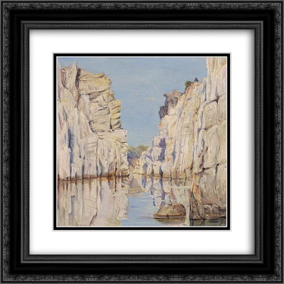 Marianne North 2x Matted 20x20 Black Ornate Framed Art Print 'Marble Rocks, Jabalpur, Madhya Pradesh, India'