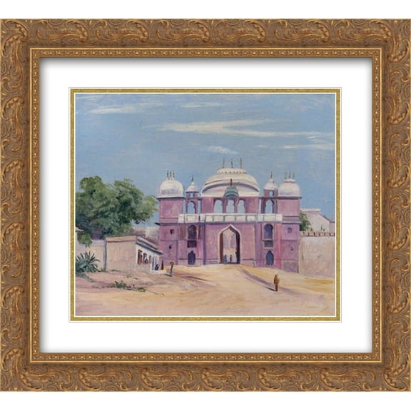 Marianne North 2x Matted 22x20 Gold Ornate Framed Art Print 'Gate of Rajah's Palace, Benares, India'