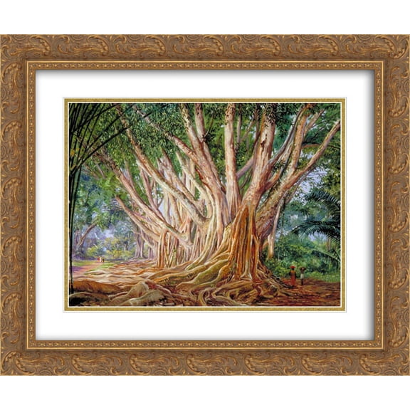 Marianne North 2x Matted 24x20 Gold Ornate Framed Art Print 'Avenue of Indian Rubber Trees at Peradeniya, Ceylon'