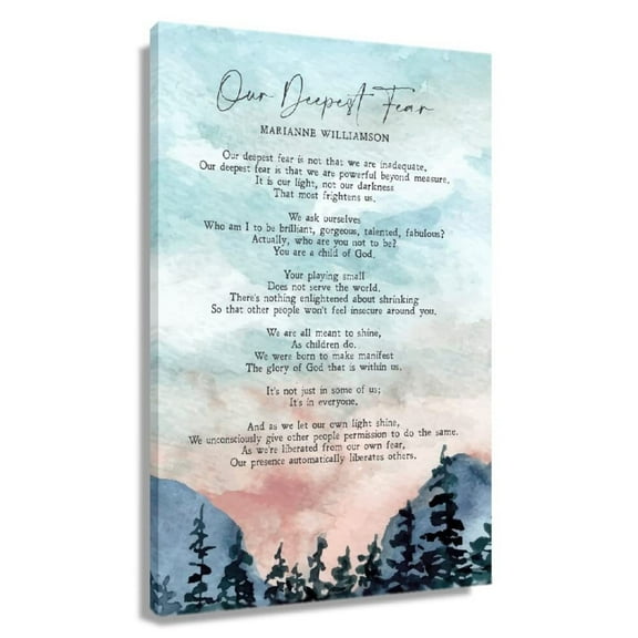Marianne Williamson Quote Poster Our Deepest Fear Poem Poster for Bedroom Picture Art for Bathroom Giclee Prints Kitchen Photos Wall Decor Modern Decorations for Home Printed Canvas Artwork for Office