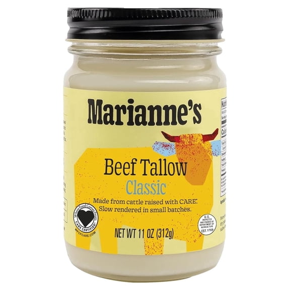 Mariannes Beef Tallow: 100% Grass-Fed Cooking Fat for Roasting, Frying & High-Heat Cooking, Rich Savory Flavor, Pasture-Raised USA Cattle, Traditional Kitchen Staple