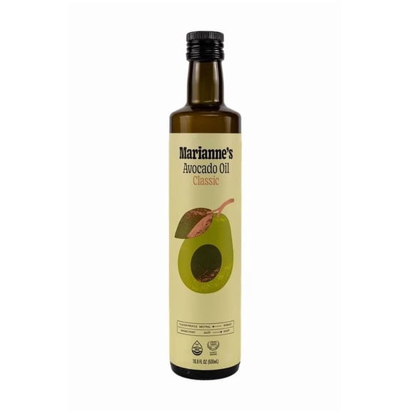 Mariannes Classic Avocado Oil: 100% Pure Avocado Cooking Oil for Frying, Sauting & Baking, Neutral Flavor, High-Heat Performance Up to 500F, Clean Label Project Purity Award, Easy-Pour Bottle