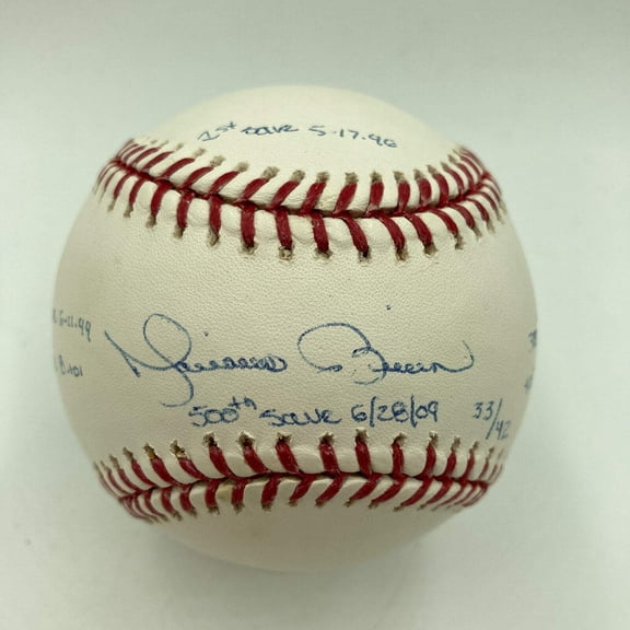 Mariano Rivera Career Saves Signed Heavily Inscribed STAT Baseball Steiner COA