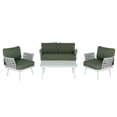 Mariano Steel 4-Pieces Coversation Set, Off White+Green