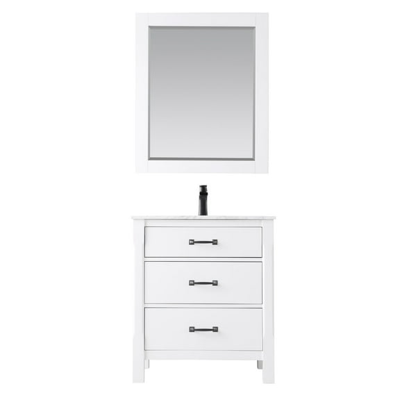 Maribella 30" Carrara White Marble Countertop Single Vanity w/Mirror White