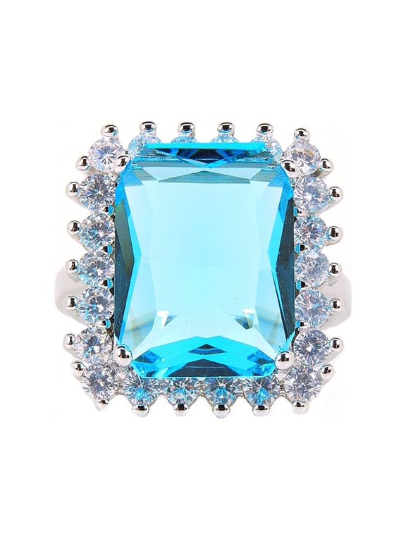 Maribeth Statement Ring Created Blue Topaz Clear Cz Womens Ginger Lyne Collection
