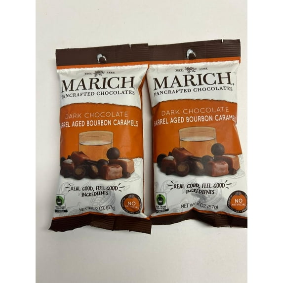 Marich Confectionery Dark Chocolate Barrel Aged Bourbon Caramels (2 Pack 4 oz)