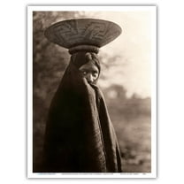 Maricopa Native Girl with Basket Tray - North American Indians - Vintage B&W Historical Photograph by Edward S. Curtis c.1907 - Master Art Print (Unframed) 9in x 12in