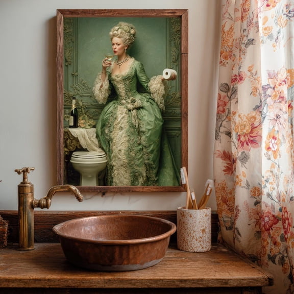 Marie Antoinette Bathroom Print Baroque Royal Decor, Unframed Paper Poster 8x10in