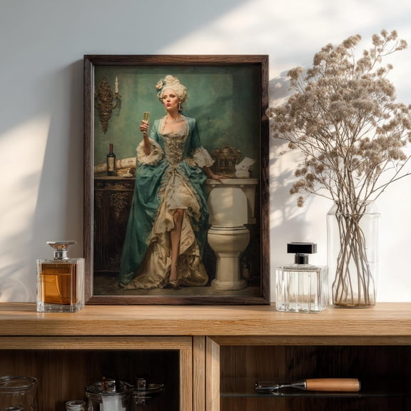 Marie Antoinette Green Baroque Dress Glam Decor Wall Art, Unframed Paper Print