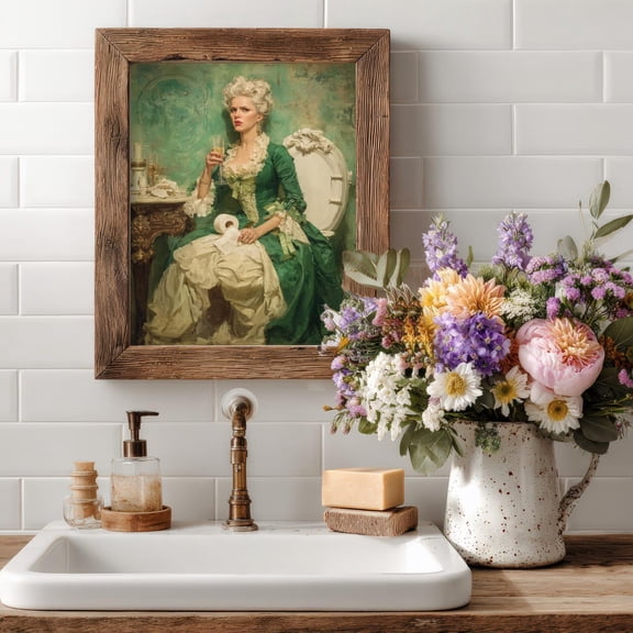 Marie Antoinette Print Green Baroque Dress Art, Stretched Canvas 8x10in