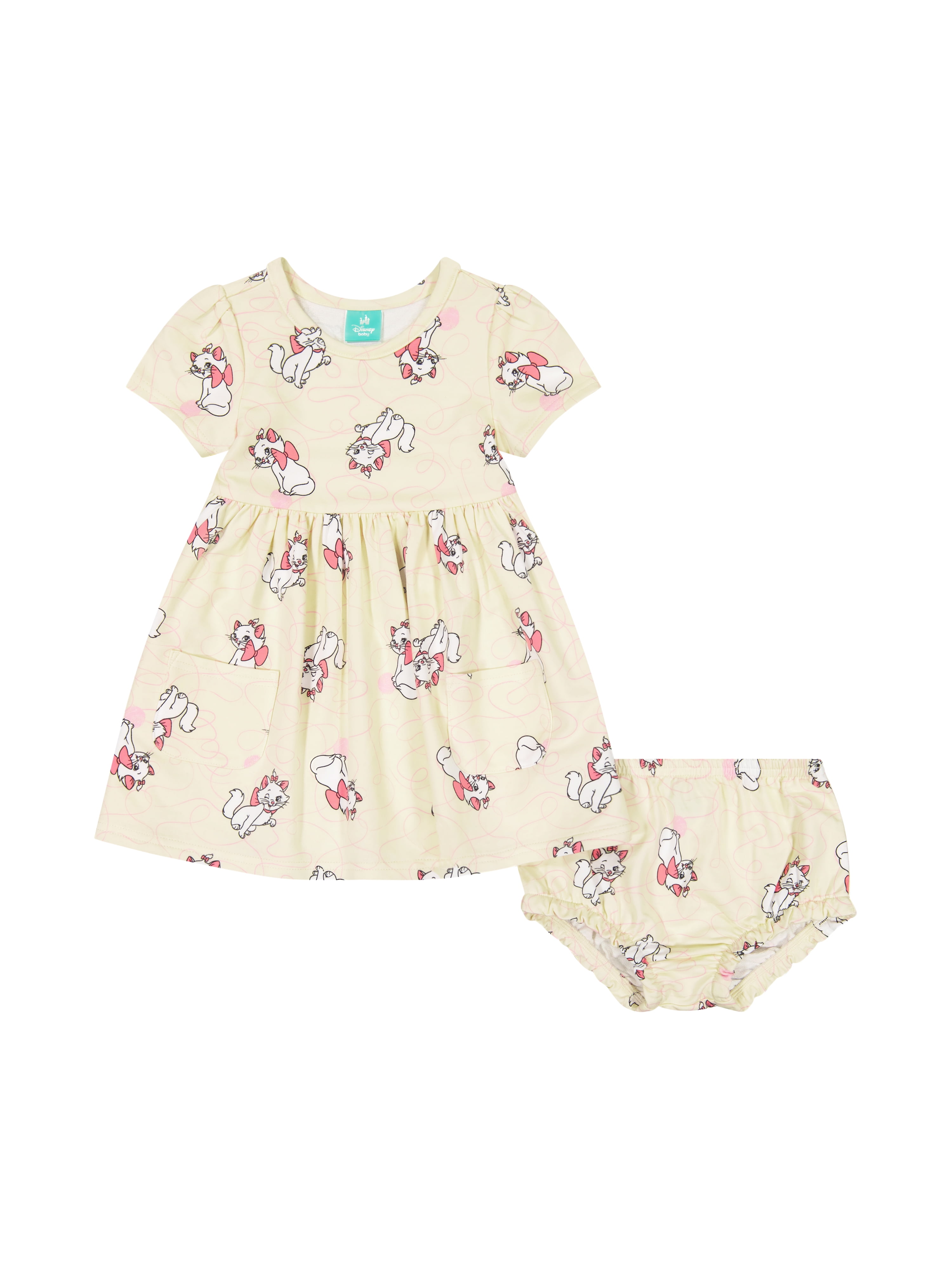 Marie Aristocats Baby Girl Viscose French Terry Dress and Panty Set, Sizes 0-24 Months