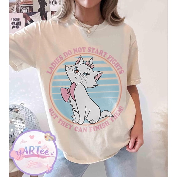 Marie Aristocats Ladies Do Not Start Fights Comfort Colors T-Shirt, Vintage Marie Cat Bow Shirt, Girl Trip