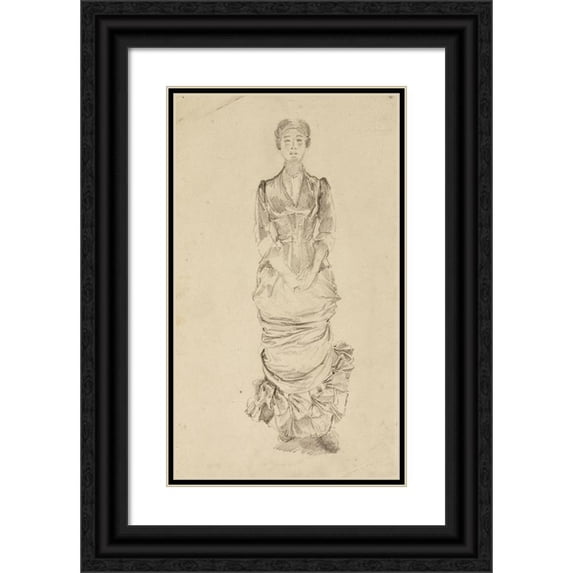 Marie Bracquemond 10x14 Black Ornate Wood Framed Double Matted Museum Art Print Titled: Standing Woman from the Front (1845-1916)