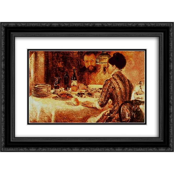 Marie Bracquemond 2x Matted 24x18 Black Ornate Framed Art Print 'Under the Lamp'