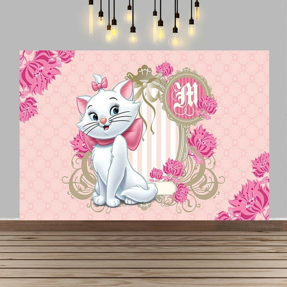 Marie Cat-Birthday Backdrop for Girls Birthday Party Decoration, 5ft*3ft/150cm*100cm Birthday Backdrop Wall Decoration, Cartoon Birthday Party Decoration for Girls Birthday